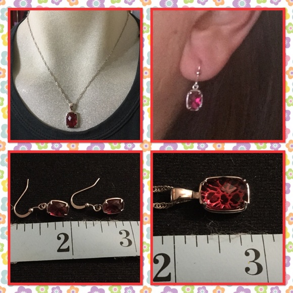 Elegant red gemstone silver jewelry set - Picture 2 of 3
